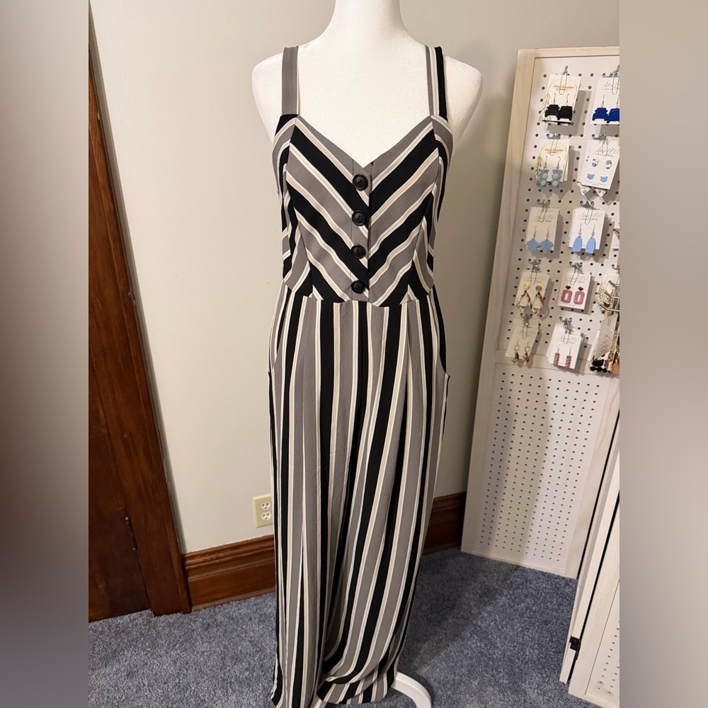 Striped Black, White & Gray Jumpsuit